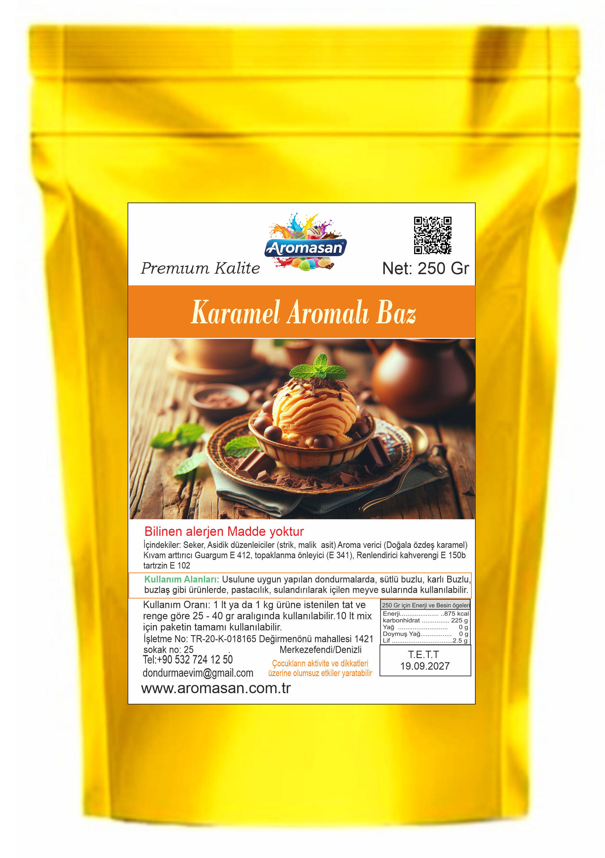 Karamel Aromalı Dondurma Bazı 250 gr ürün görseli