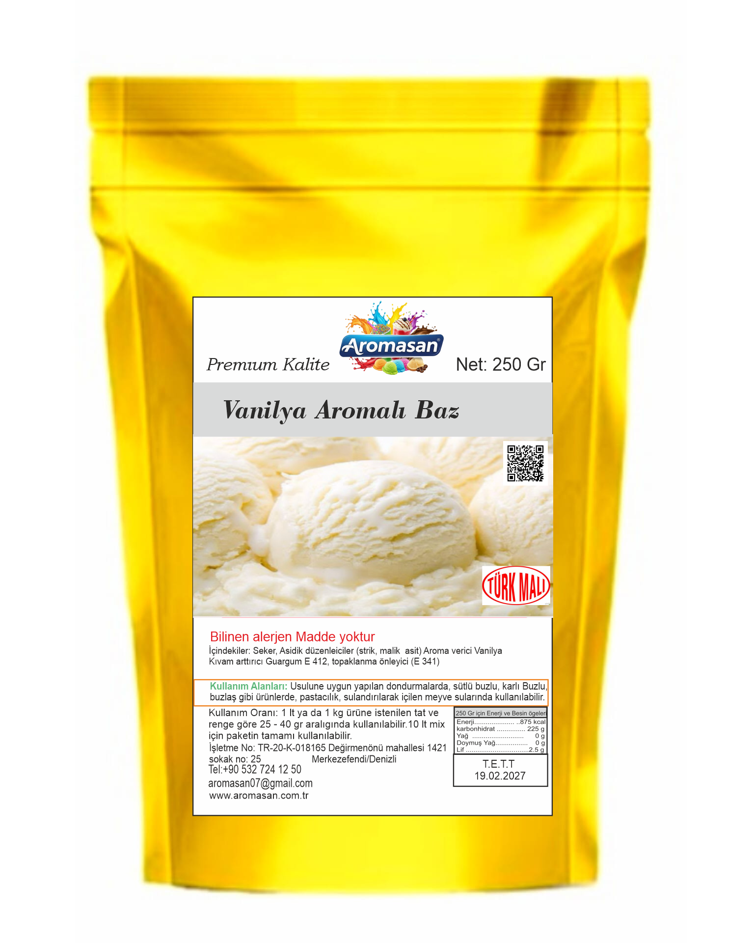 Vanilya Aromalı Dondurma Bazı 250 gr ürün görseli