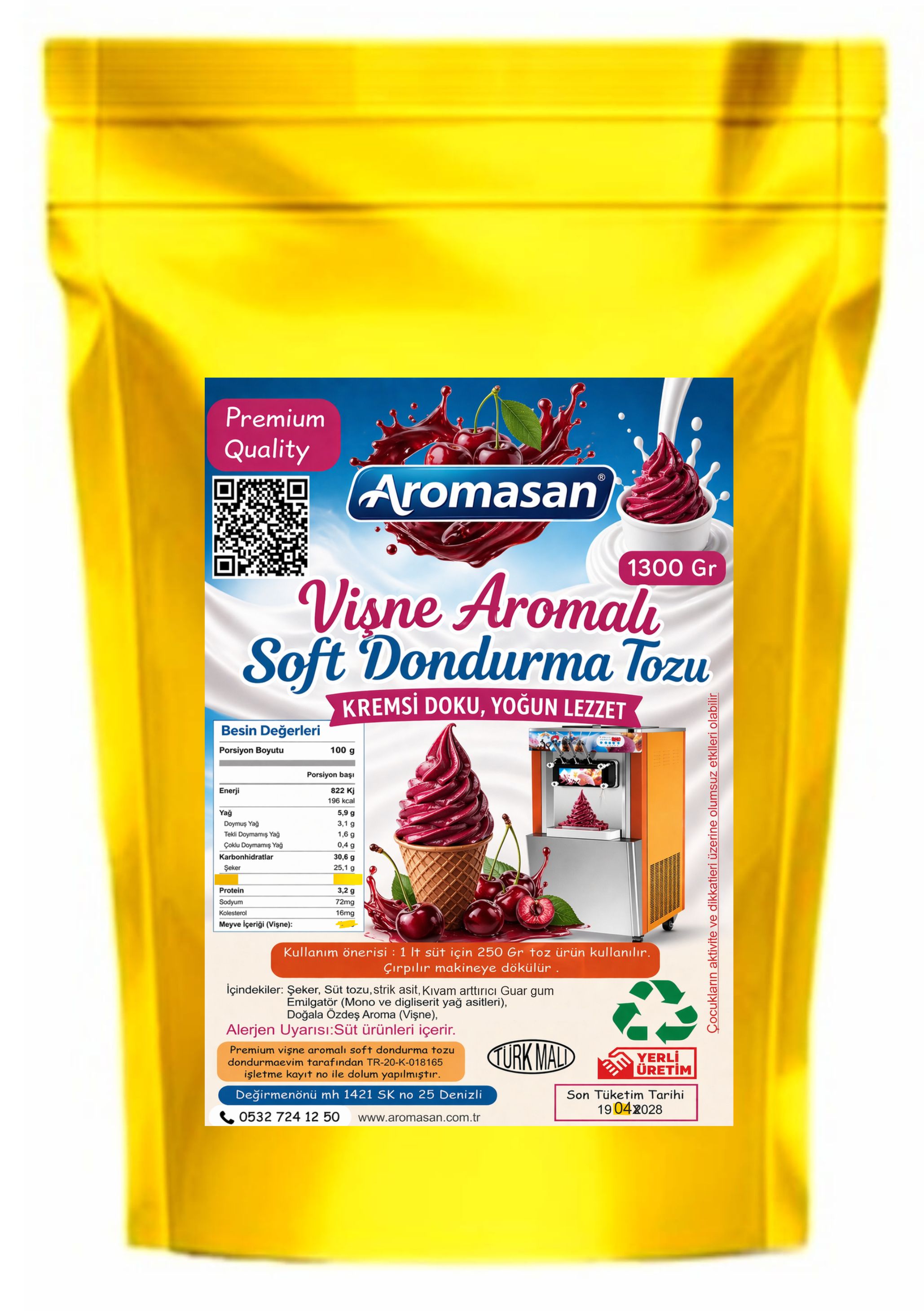 Vişne Aromalı Soft Dondurma Tozu 1300 gr  – Yoğun Meyve Lezzeti ürün görseli